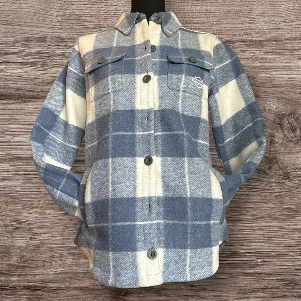 Harley-Davidson Blue and White Plaid Utility Jacket Women’s Medium - Picture 3 of 14
